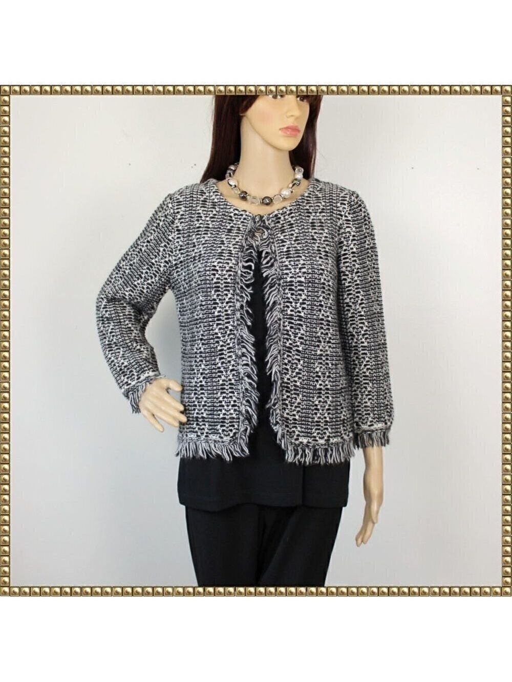 Lineamaglia Black White Wool Alpaca Blend Cardigan Small